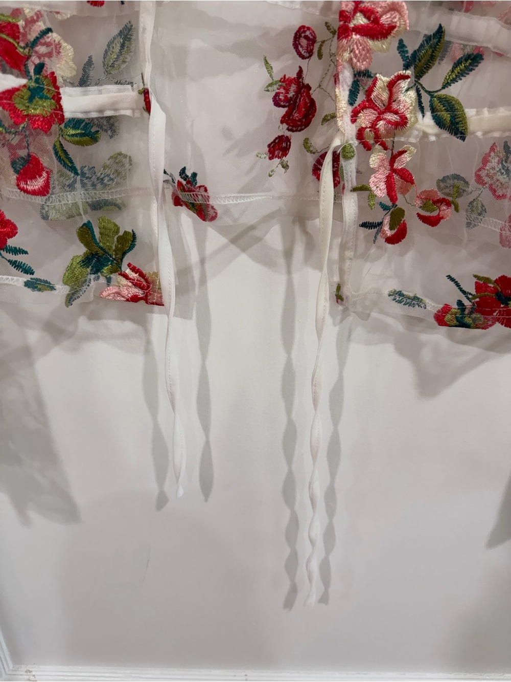 PrettyLittleThing White Sheer Floral Embroidered Tie-Front Cardigan - Picture 2 of 7